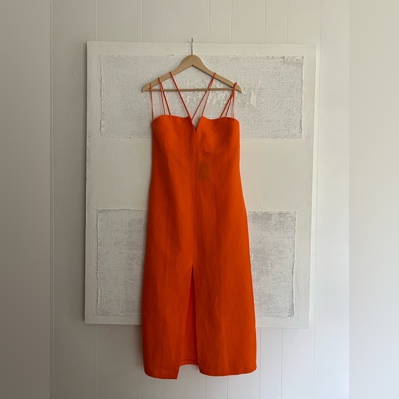 Massimo Dutti Bright Orange Strappy Linen Dress, NWT - Picture 8 of 15
